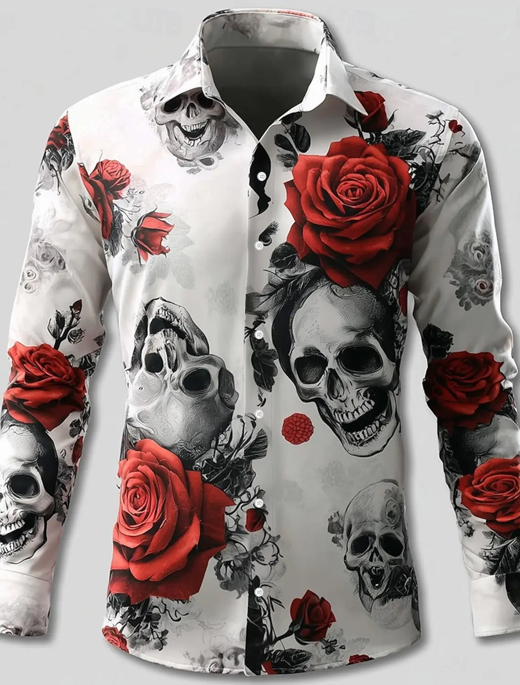 Skeleton Rose Skulls Men's Long Sleeve Shirt Button Up Shirt  Gothic Style Streetwear Turndown 3D Print Shirts Men Clothing