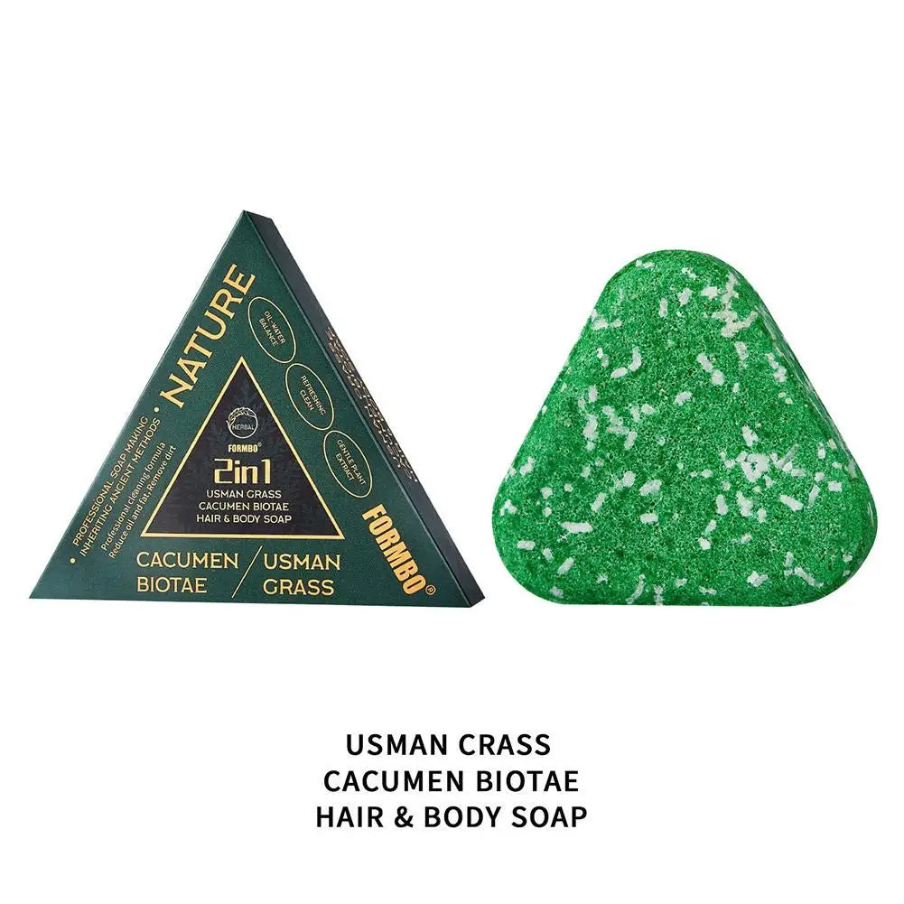 Usman Grass & Platycladus Herbal Shampoo Soap Natural Hair Treat Strengthens Roots Controls Oil Cleanses Scalp Hair Care