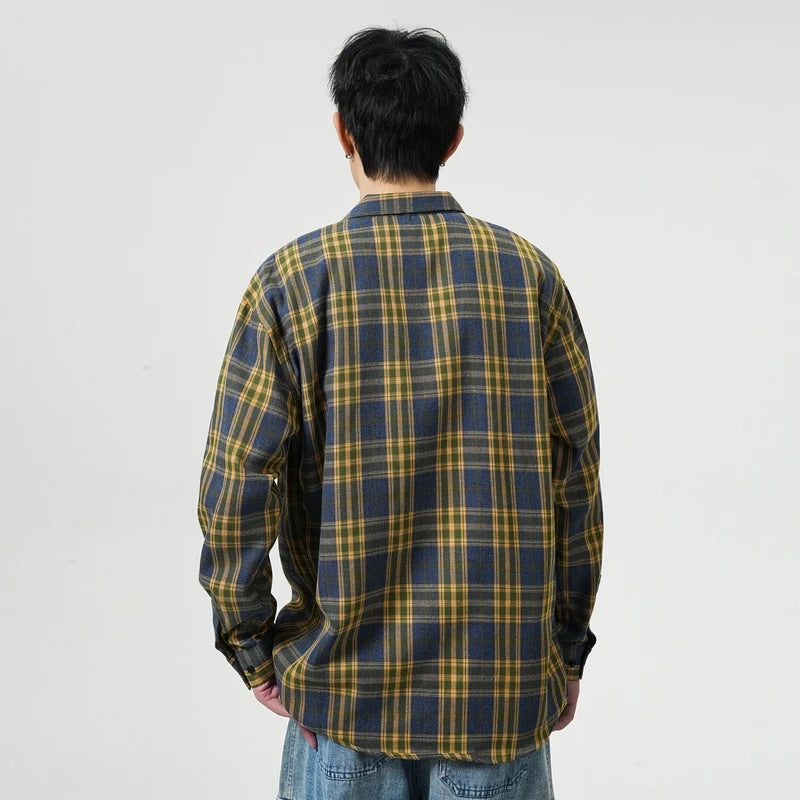 Men Shirt Plaid Flannel Long Sleeve Plus Size Loose Hip Hop Street Mens Casual Shirt Oversized Male Soft Dress Shirt Dropshippig