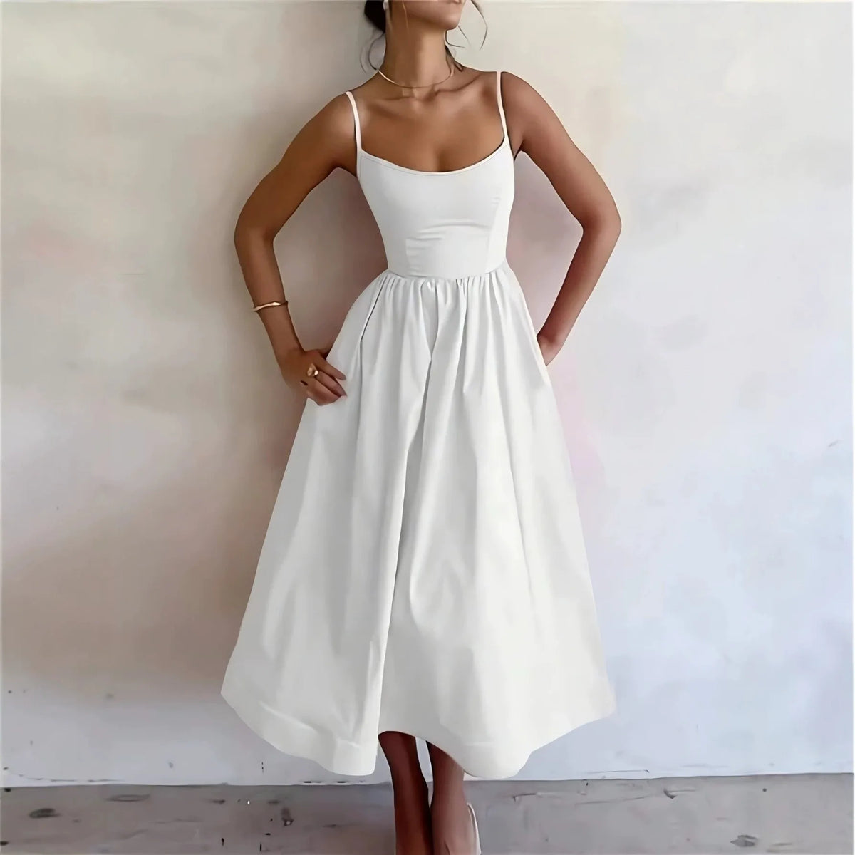 A Line High Waist Dress with Geometric Pattern No Closure Japanese Korean Casual Slim Fit Midi Length Women Summer Dress