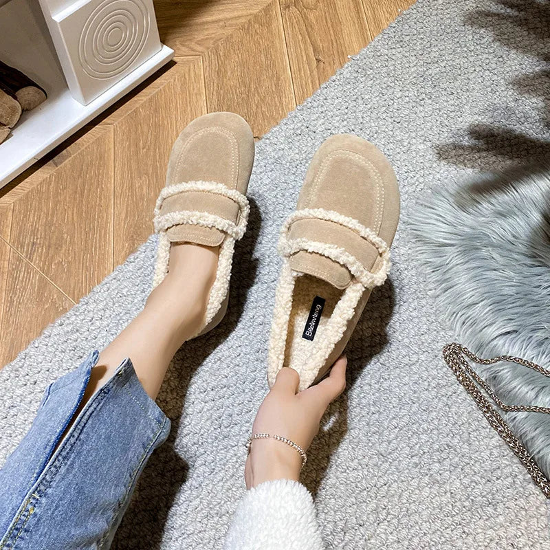 2026 Faux Suede Flats Women Lambswool Loafers Winter Warm Cotton Shoes Ladies Platform Fleeces Mocasines Female Sheep Fur Boots