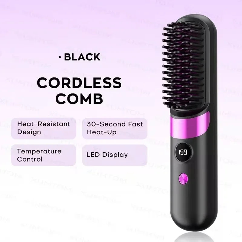 Portable Mini 2-in-1 Hair Straightener and Curler, Wireless USB Rechargeable, For Home & Travel Use, With LCD Display