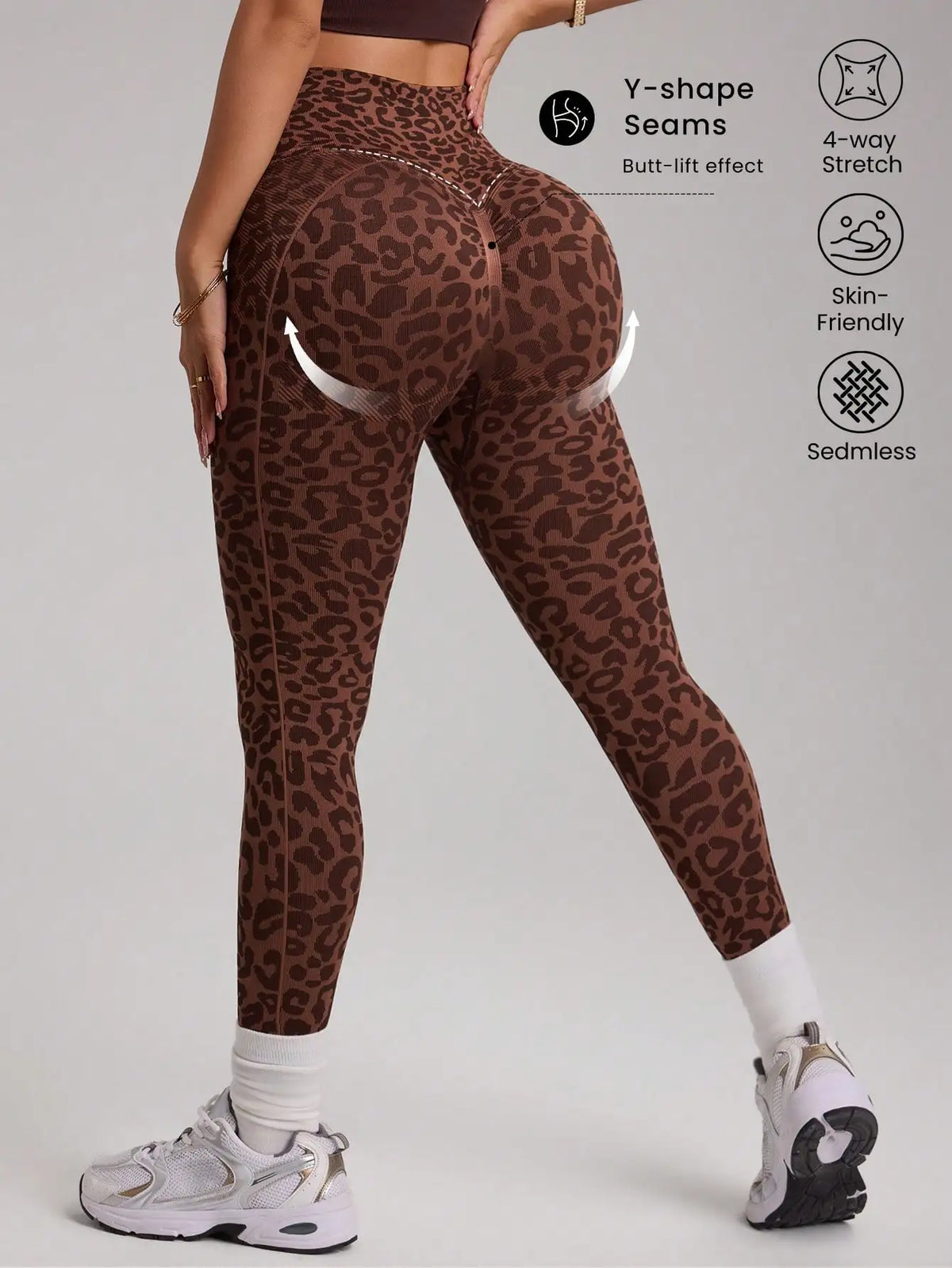 Women High Waist Leopard Print Seamless Yoga Leggings Cross V Waist Butt Lift Gym Workout Fitness Pants