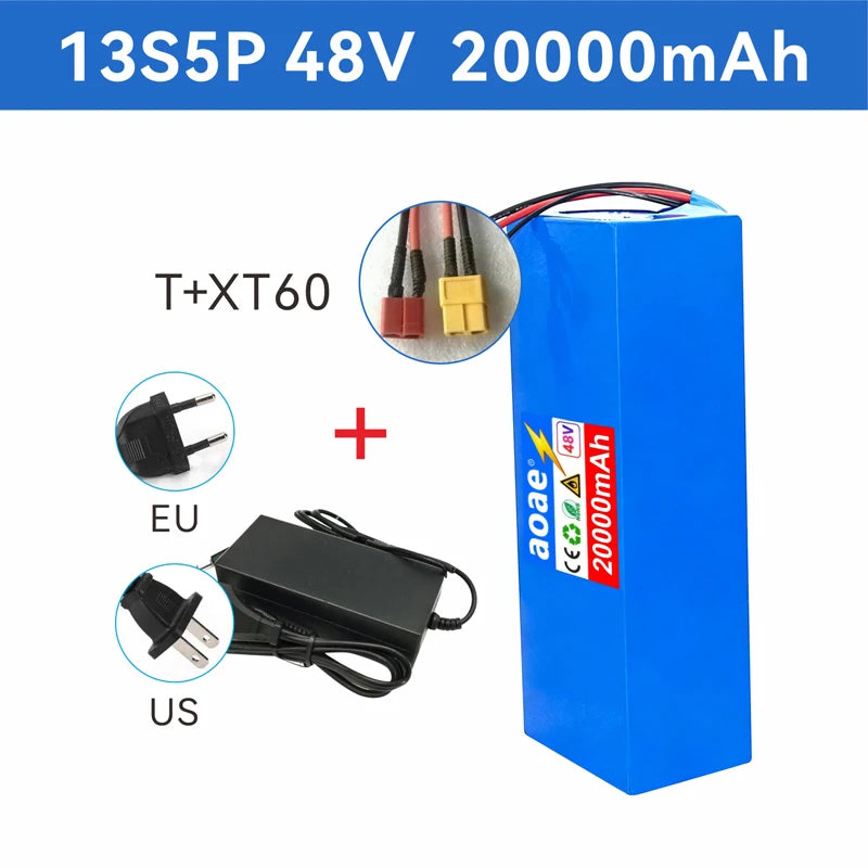48V Electric Scooter Battery 13S5P 20Ah 18650 Grade-A Cells 2000W Built-in BMS XT60 JST High Capacity Long Range Safe & Durable