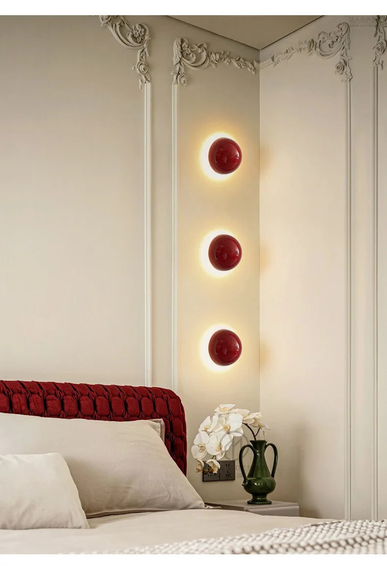 Modern Led Wall Lamp Red Round Metal Wall Lights for Bedroom Living Room Corridor Ceiling Lamp Designer Cream Decorative Room