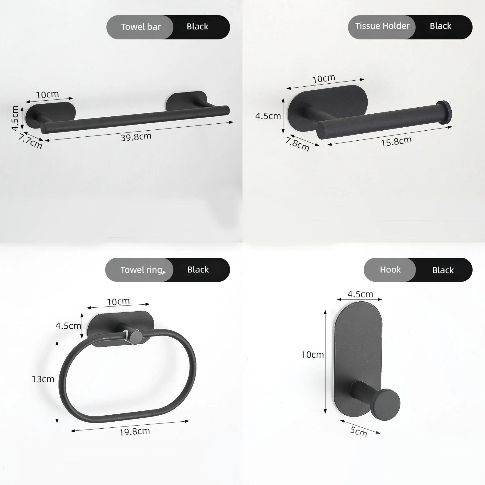 4pcs Bathroom Punch-free Towel Bar Set Stainless Steel Bathroom Hardware Wall-mounted Towel Rack Hook Tissue Holder