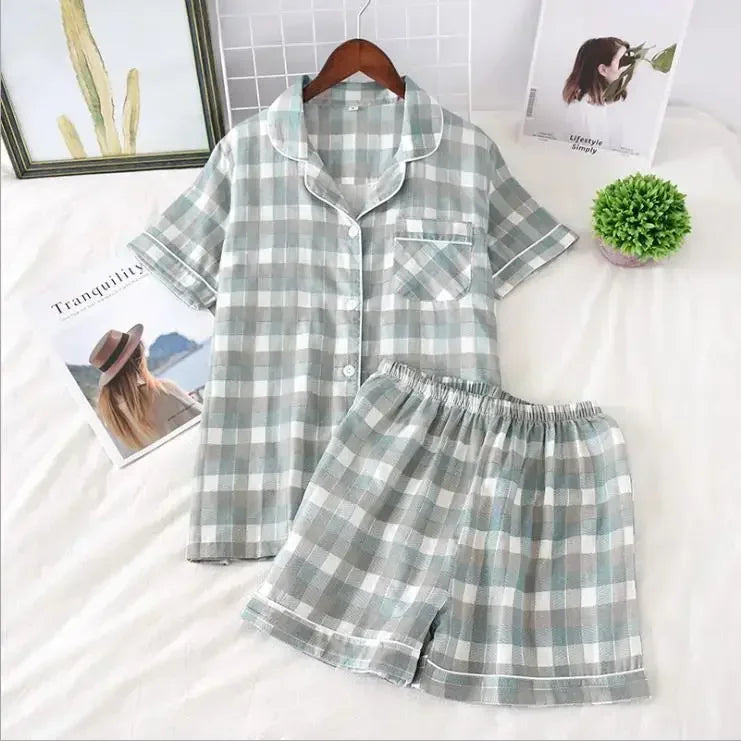 Japanese simple short pyjamas women 100% cotton short sleeves ladies pajama sets shorts Cute cartoon sleepwear women homewear
