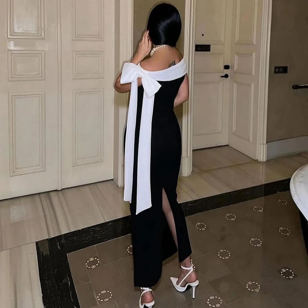Tuularose Summer Bandage Long Dress Women's Elegant One Shoulder Bow Tie Slim Evening Dress Sexy Patchwork Party Dress Y2k 2025