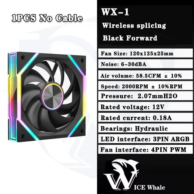 ICE Whale WX-1 Wire-Splicing PC Case Cooling Fan ARGB Mirror Cycle Light Effect 800-2000RPM PWM Water Cooling 360mm Cooler Fan