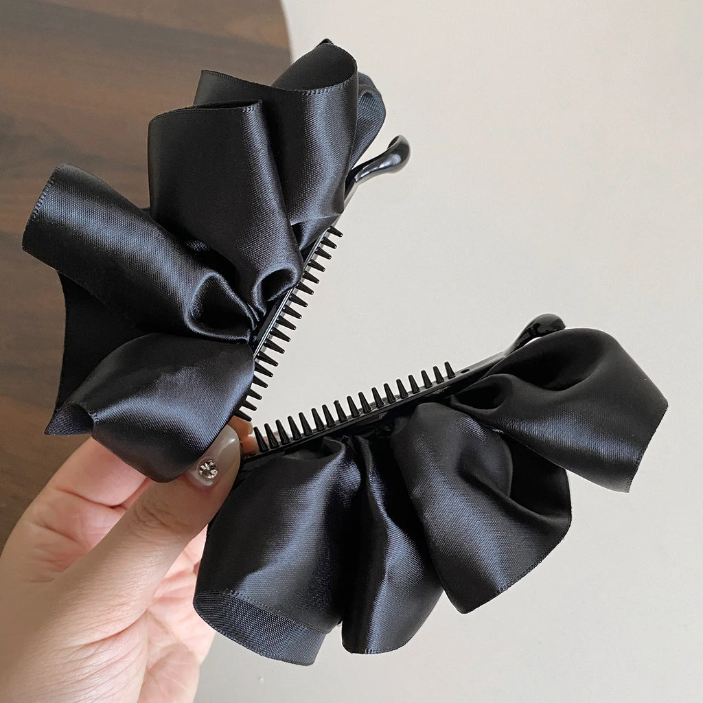 Lystrfac New Banana Clip Bow Hair Clips for Women Girls Back Head Double Layer Hairpin Horsetail clip Fashion Hair Accessories