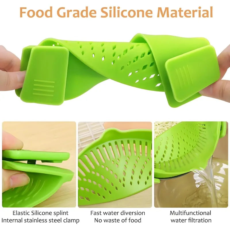 Pasta Fruit Vegetable Colander Silicone Clip-on Pan Pot Strainer Universal Heat Resistant Pasta Pot Strainer Kitchen Gadgets