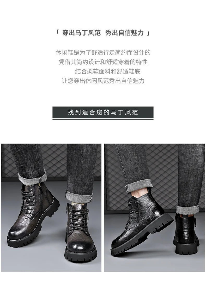 2025 autumn and winter boots men's British style versatile high top leather shoes workwear snow leather boots men's short boots