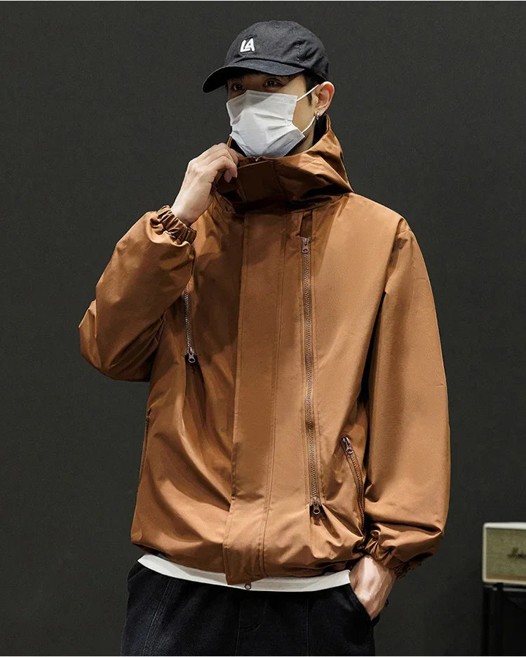 Japanese Windbreakers Men's Jacket Zipper Coat Cargo Waterproof Jackets Bomber Camping Loose Thin Softshell Hooded Hiking Jacket