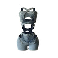 Two Piece Sets Women Denim Shorts Suit Sexy Vest Top Strap Backless Jeans Short Pants Pockets Outfits 2025 Streetwear Ensemble