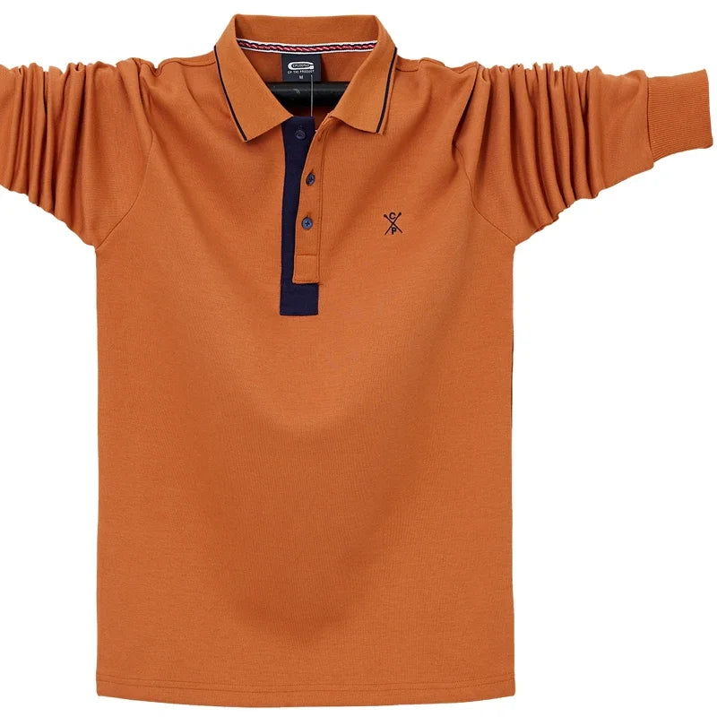 Autumn Spring New Men's Solid Polo Shirt Lapel Long-sleeved Polos Shirt Button Collar Fashion Thick Shirt Casual Loose Tops 6XL