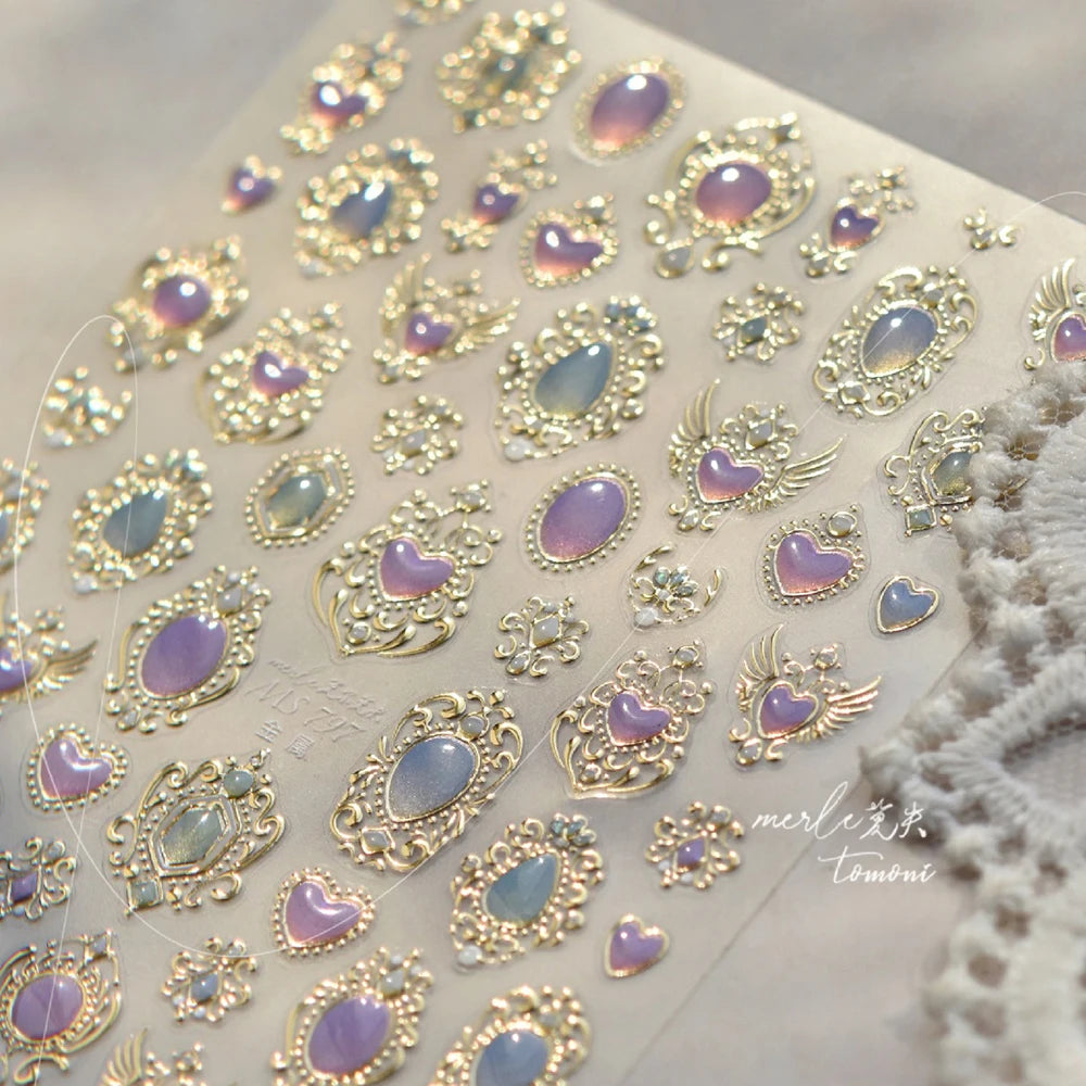 5D Gradient Love Gem Glitter Love Heart Colorful Cat's Eye Rhinestone Soft Self Adhesive Nail Art Stickers Shiny Manicure Decals