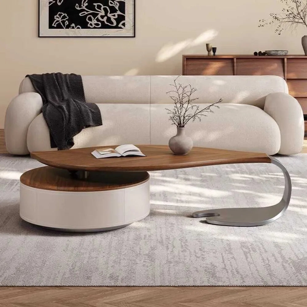 Modern simple leaves solid wood special-shaped small apartment art living room household antique saddle leather coffee table