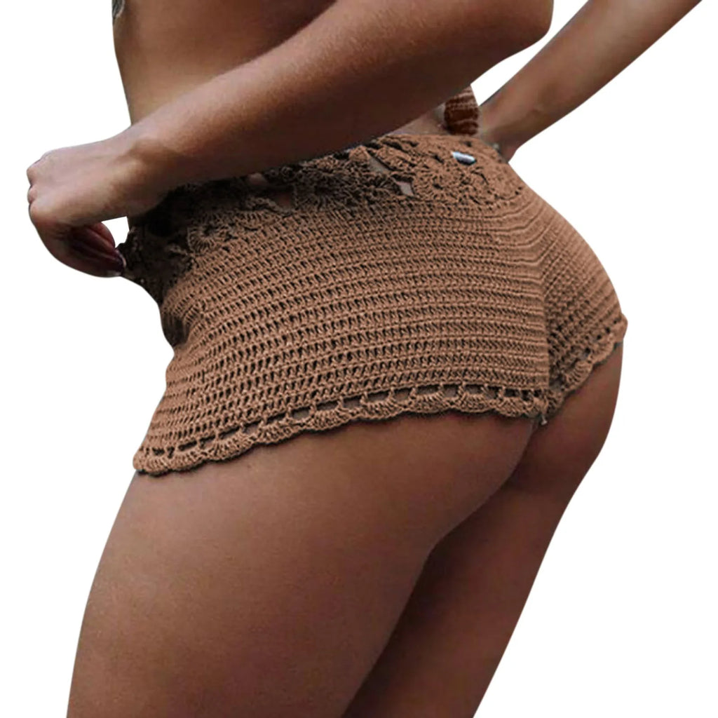 Summer Beach Knit Tights Swim Shorts Women Slim Fit Solid Cotton Yoga Legging Shorts Beach Party Swimwear Sports Swim Shorts