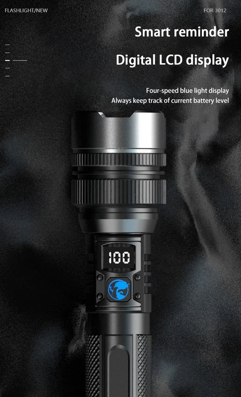2000LM Super Bright LED Flashlight, USB-C Rechargeable with Digital Display Torch,Long Lasting for Outdoor Camping Emergency