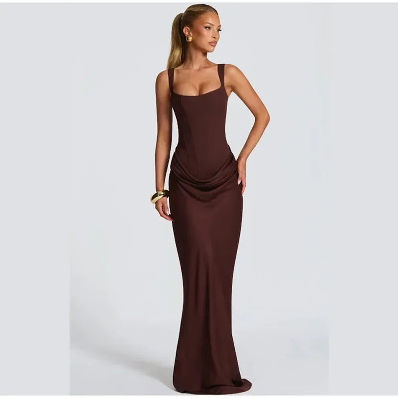 Women Sexy Square-neck Halter Mini Dress 2025 Pleated Sleeveless Backless High Waist Bodycon Dresses New Summer Lady Party Gowns