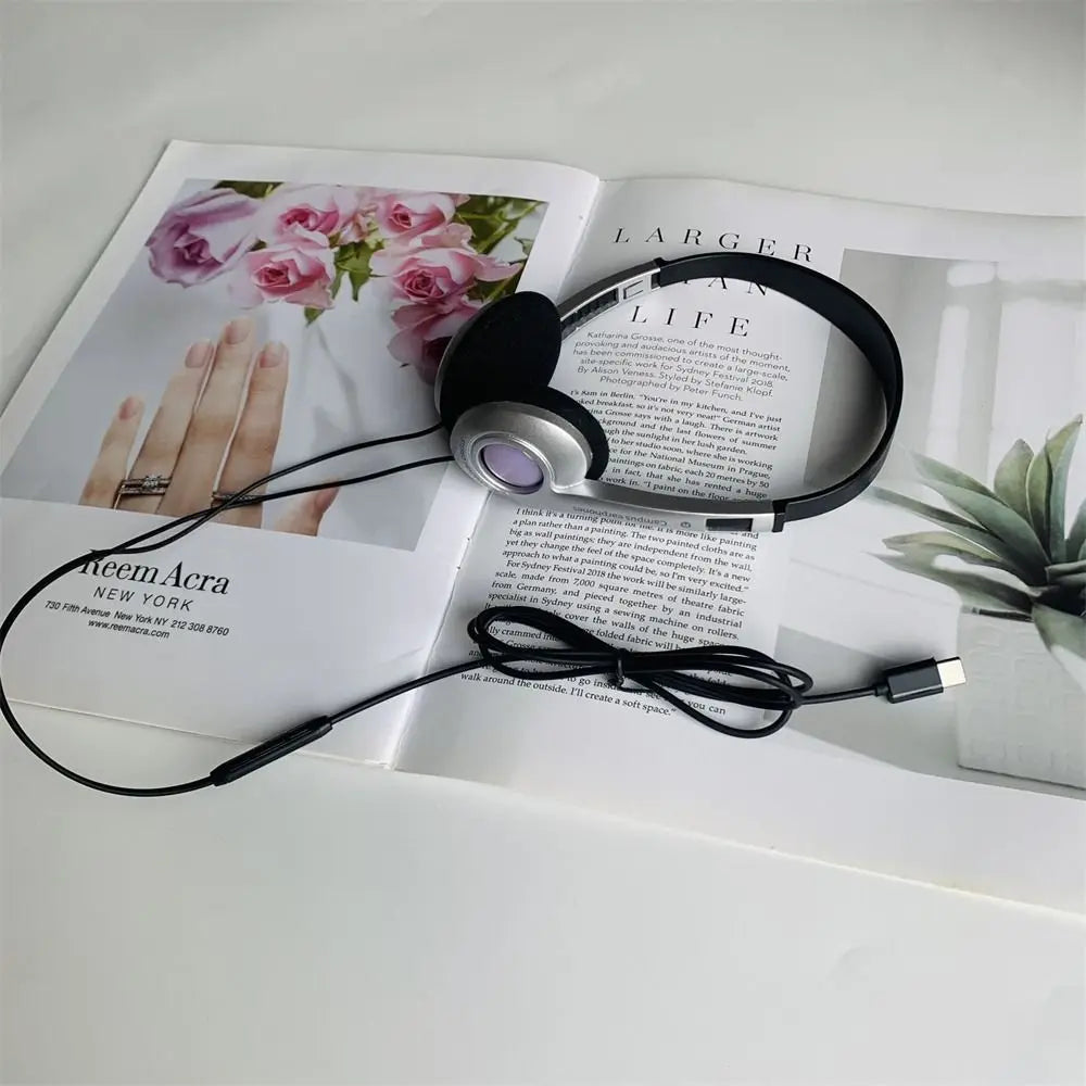 Fashion Retro Classic Headset Y2K Wired Headphone 3.5mm Type C Over Ear Earbud