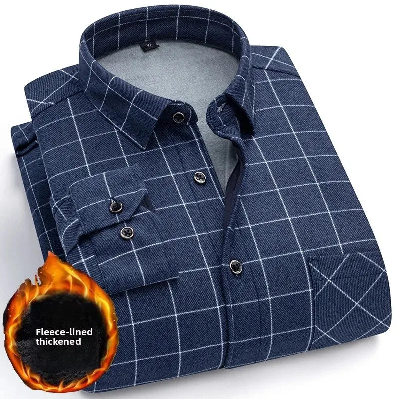 Thickened Fleece Winter Warm Shirt Men's Long Sleeve Plaid Casual Style Dad Clothes Comfortable Breathable Casual Shirt