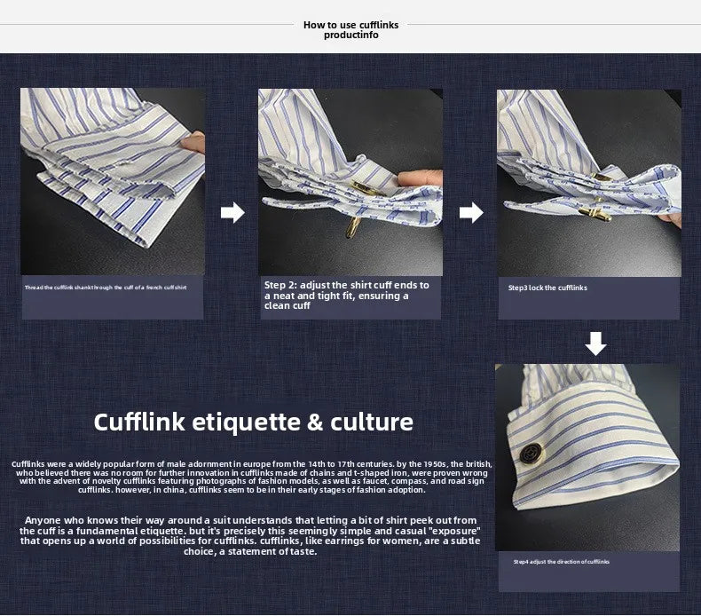 Embroidered French Cufflinks Men's Long-Sleeve Shirt with Collar Pins No tie Big Collar Dress Shirt for Business Formal Gentlema