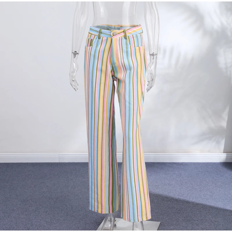 Casual Stripe Contrast Women's Pants Loose Zipper Button Pocket Wide Leg Female Pant 2026 Spring Summer Lady All-match Trousers