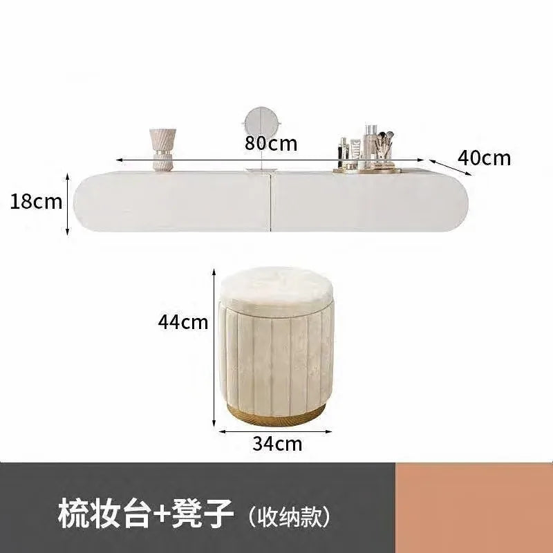 Cream Minimalist Wall Mounted Dressing Table with Mirror Suspended Vanity Desk for Bedroom Small Space Modern Makeup Table