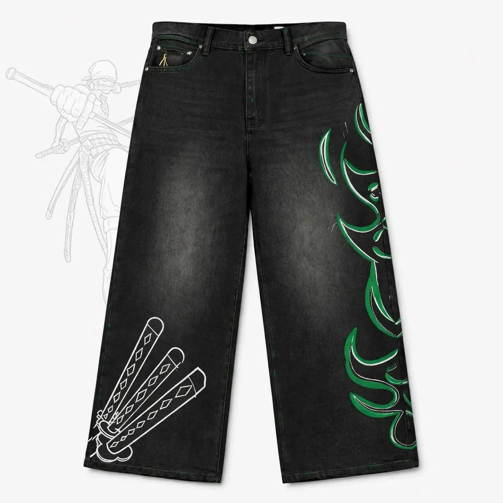 Harajuku Zoro Y2k Baggy Jeans Women Vintage Wide Leg Denim Pants Popular Jeans Streetwear Couples Trouser Men Clothing