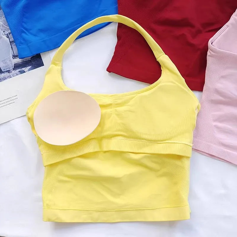 Women's Halter Neck Backless Camisole Sports Set with Padded, Shockproof Yoga Tank Top for Gym Fitness Workout & Daily Outdoor W