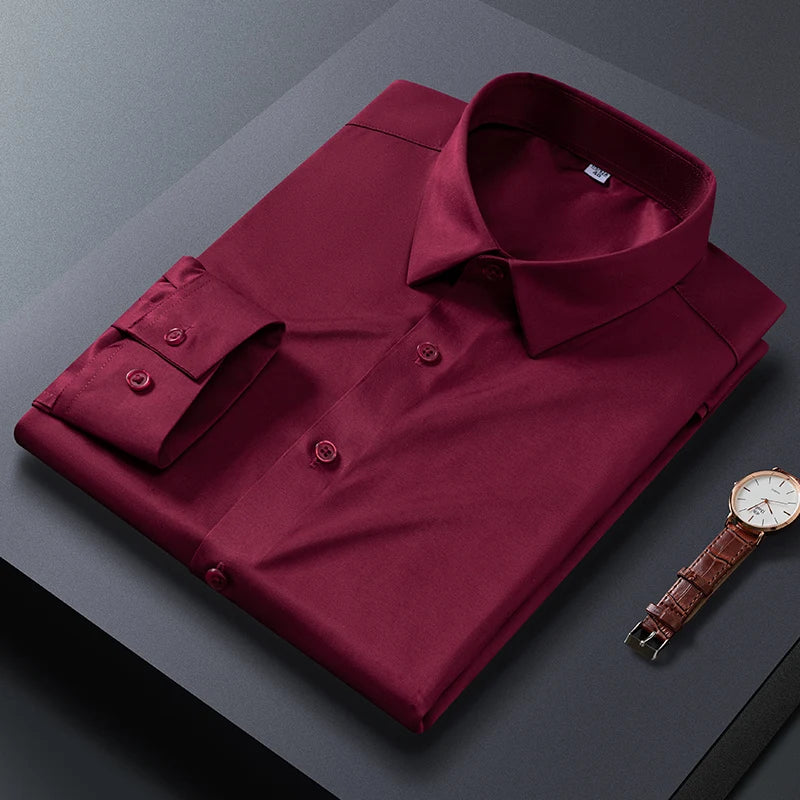 Men Shirt Glossy Long Sleeve Plus Size 5XL 6XL 7XL Oversize Loose Casual Dress Shirt Autumn Comfortable Office Work Business