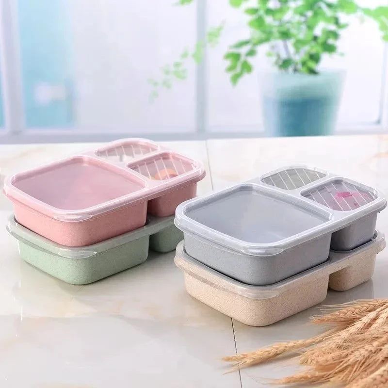 1-3pc Straw Lunch Box Portable Bento Box With Compartment Picnic Bento Box Fruit Container Microwave Oven Dinnerware for Student