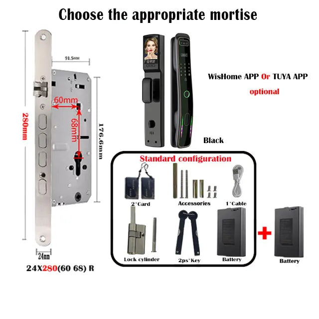 WISHome APP or Tuya App 3D Face Recognition smart Door Lock Unlock Digital Smart Lock Fingerprint Key Card Nfc Phone Unlock Lock