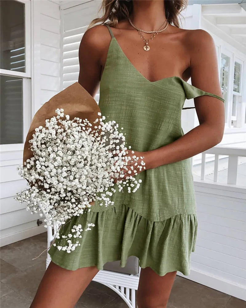 2025 Women Casual Backless Straps Dresses Sleeveless V-Neck Sundress Female Mini Dress Summer Solid Robe Party Beach Vestidos