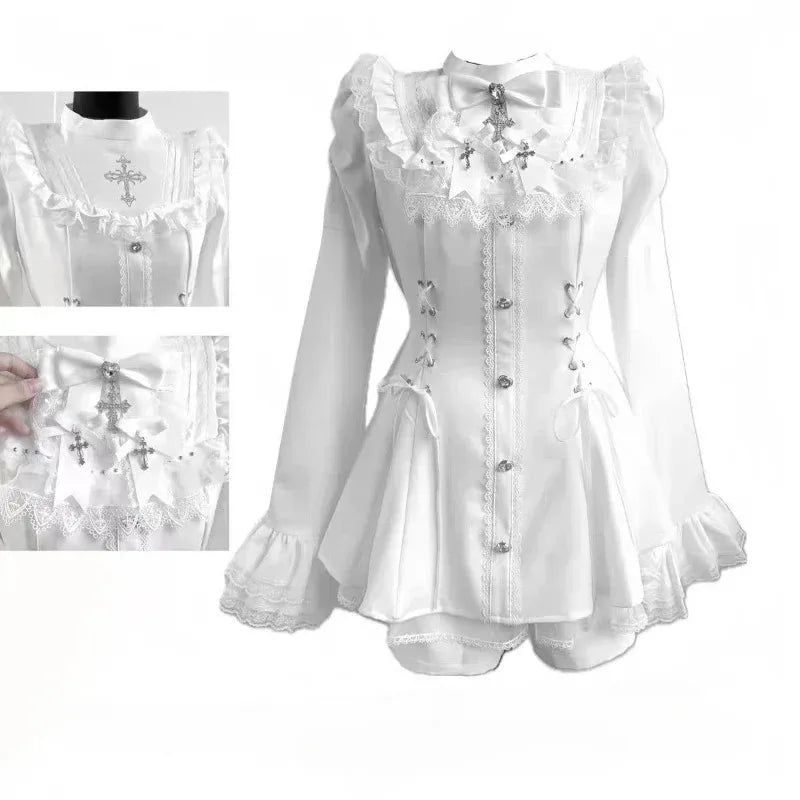 Japanese Style Lolita 2 Piece Set Y2k Mini Skirt Woman Harajuku Sweet Kawaii Print Dress Tops Korean Fashion Elegant Dress