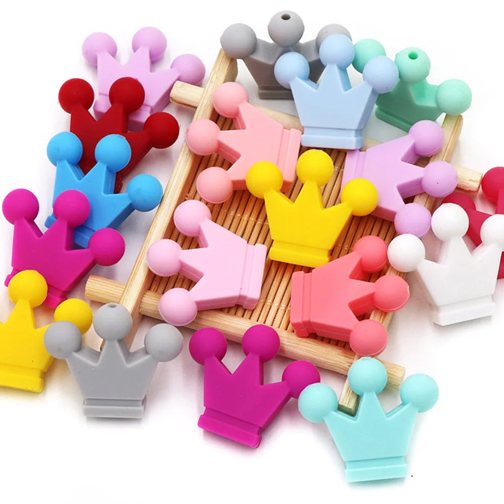 Cute-idea 10pc mini Crown BPA Free Silicone Beads Baby Teether Chew sensory Craft Chain For Pendant Food Grade Baby Teething Toy
