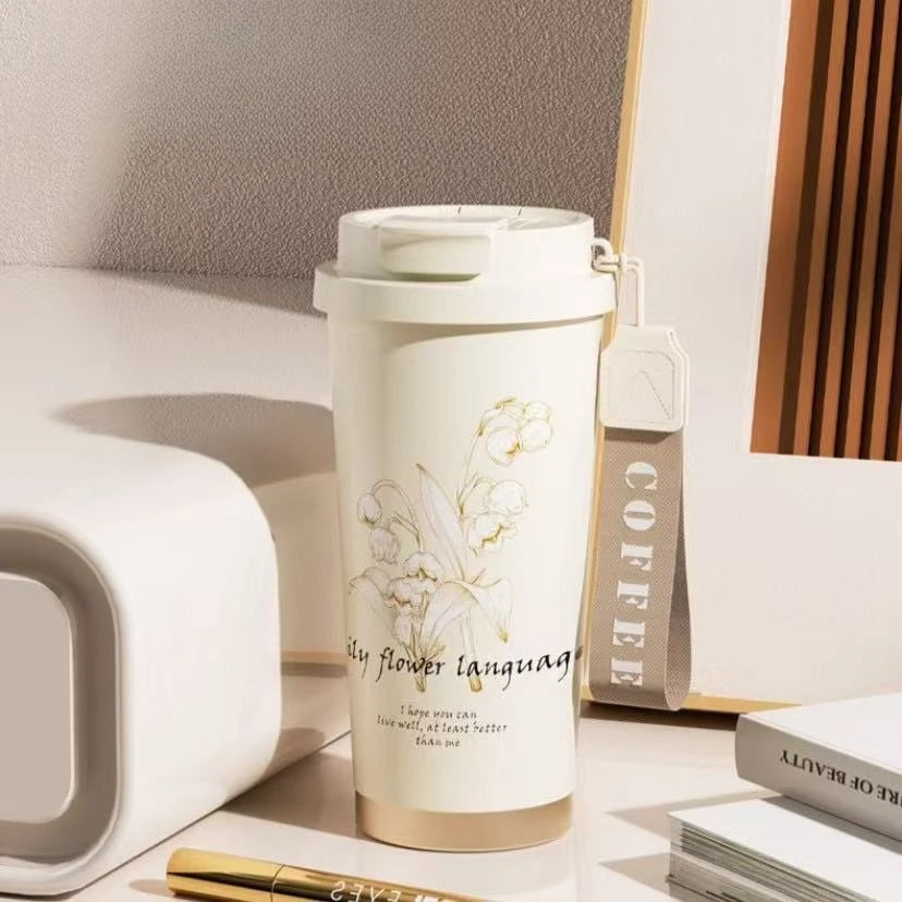 500ml vintage coffee cup sunflower women's cup portable travel cup leak proof double wall insulated cup vacuum drum