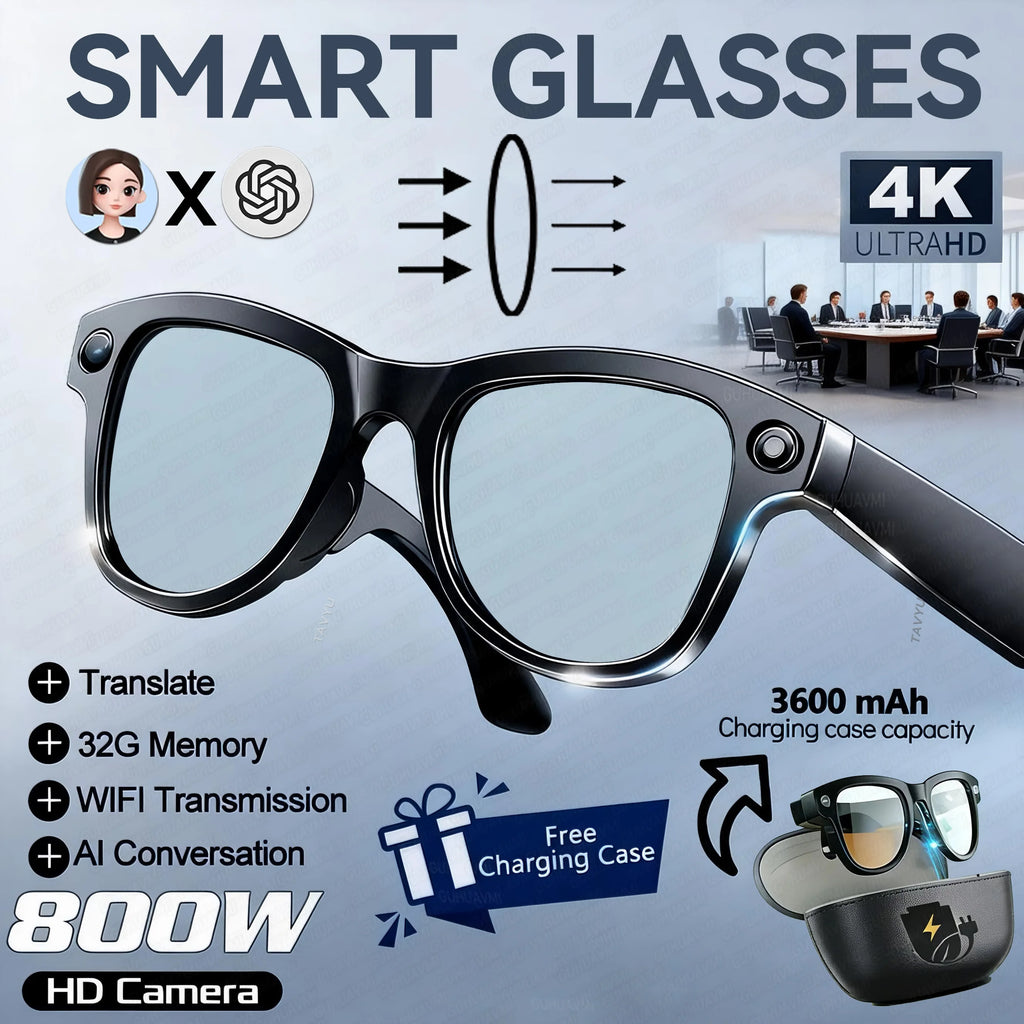 2026 AI Smart Glasses With 8MP Camera AI Voice Contorl Photo Recognition Shooting Video 150+Translation Photochromic Glasses Men
