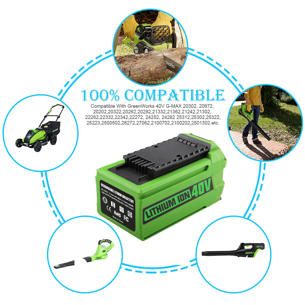 40V  6Ah rechargeable for G-MAX Li-ion Battery for Greenworks Manufacturer Replacement Battery for Lawn Mower Power Tools