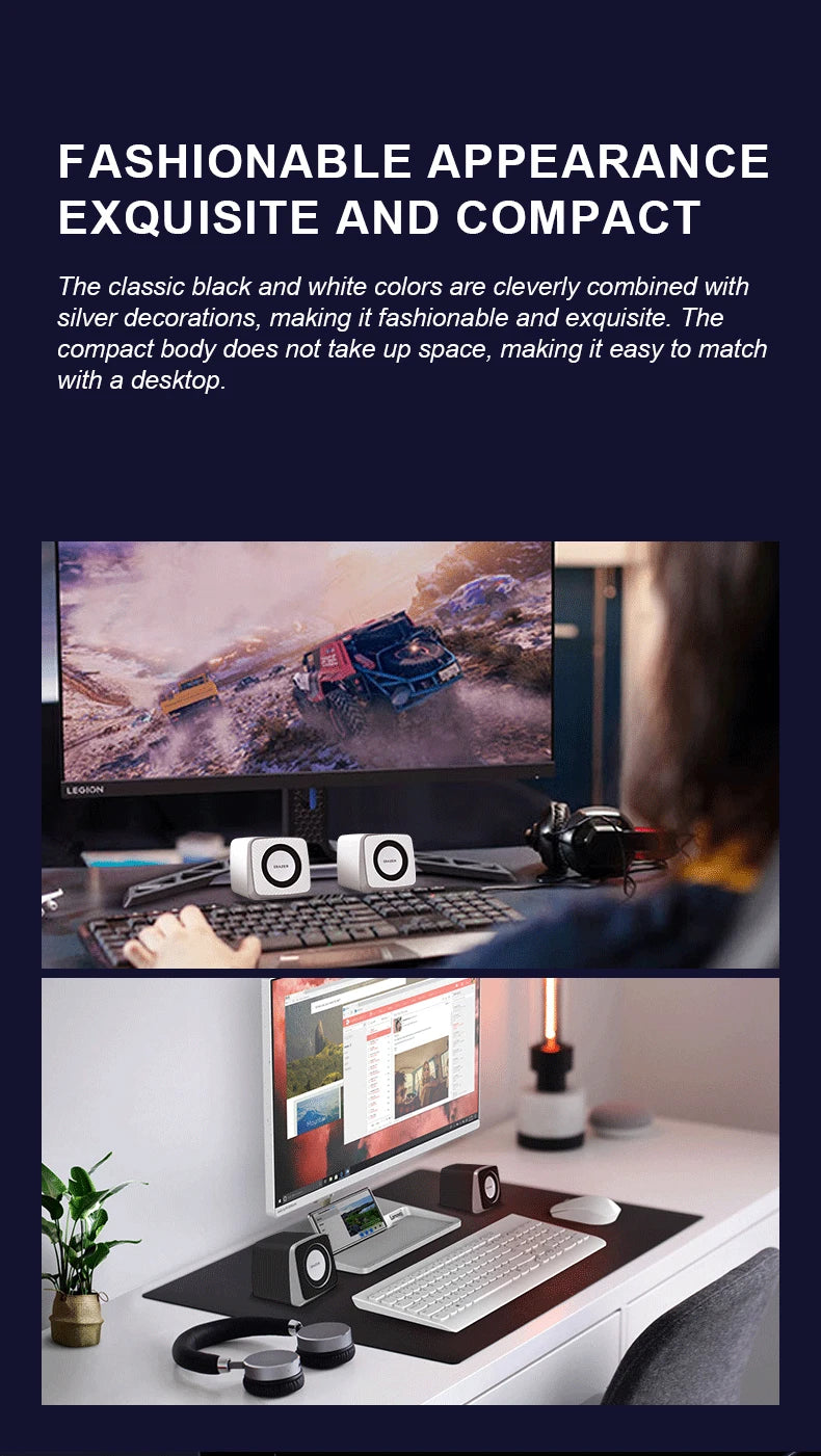 Lenovo Computer Speakers HiFi Sound Quality Desktop Audio Stereo LED Breathing Light Loudspeaker Box Dual Channel with 3.5mm/USB