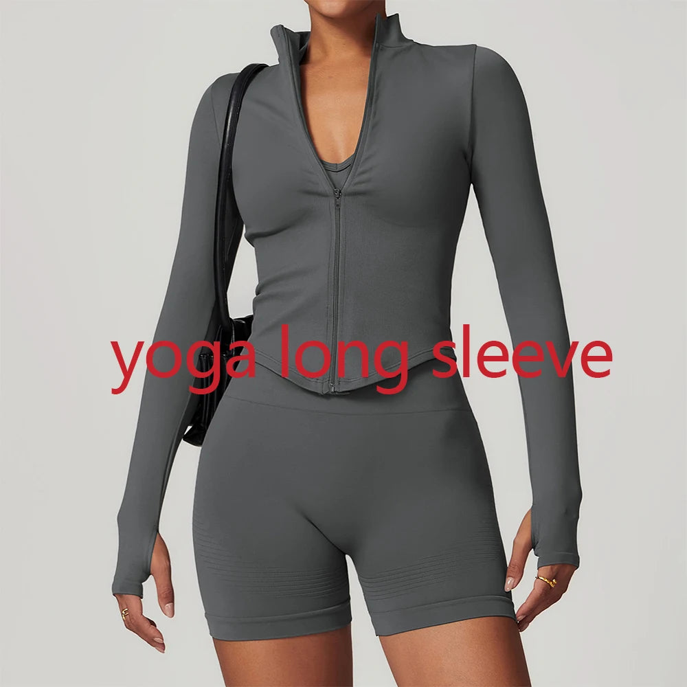 Zipper Yoga Shirts For Women Long Sleeve Seamless Fitness Running Gym Jacket Workout Dry Fit Breathable High Elastic Sports Top