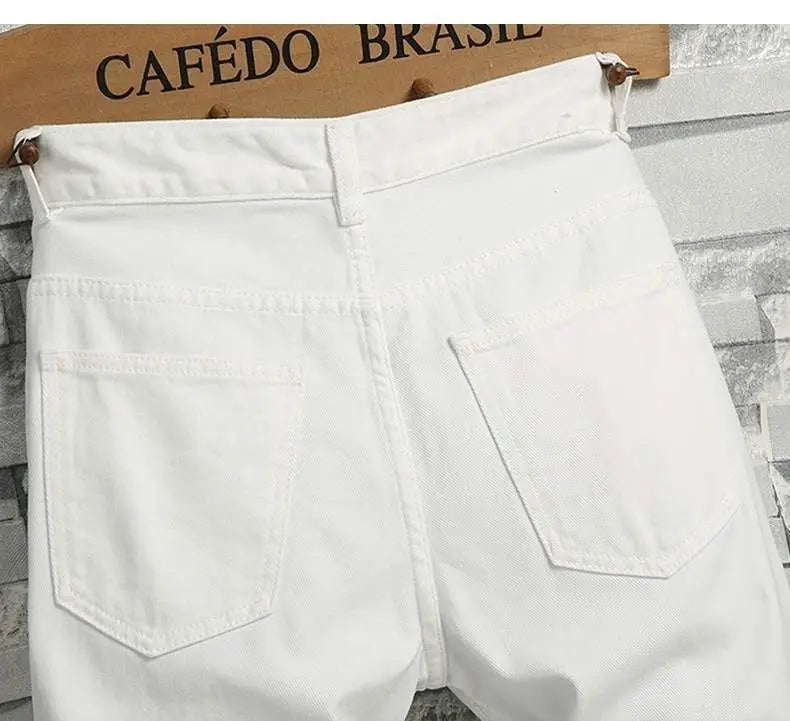 Men's Denim Shorts 2025 Summer Y2k Streetwear Ripped Casual Denim Knee Length Solid Jeans Shorts White New Classic Jeans Shorts