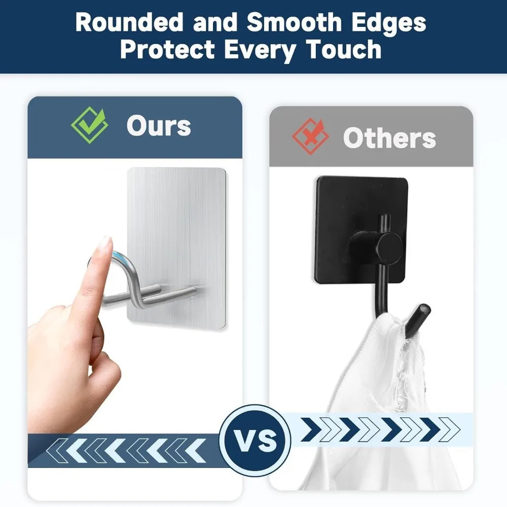 Self Adhesive Hooks Heavy Duty Stainless Steel Towel Hooks No Drill Shower Wall Hooks for Hanging Hat Coat Key Home Accessories