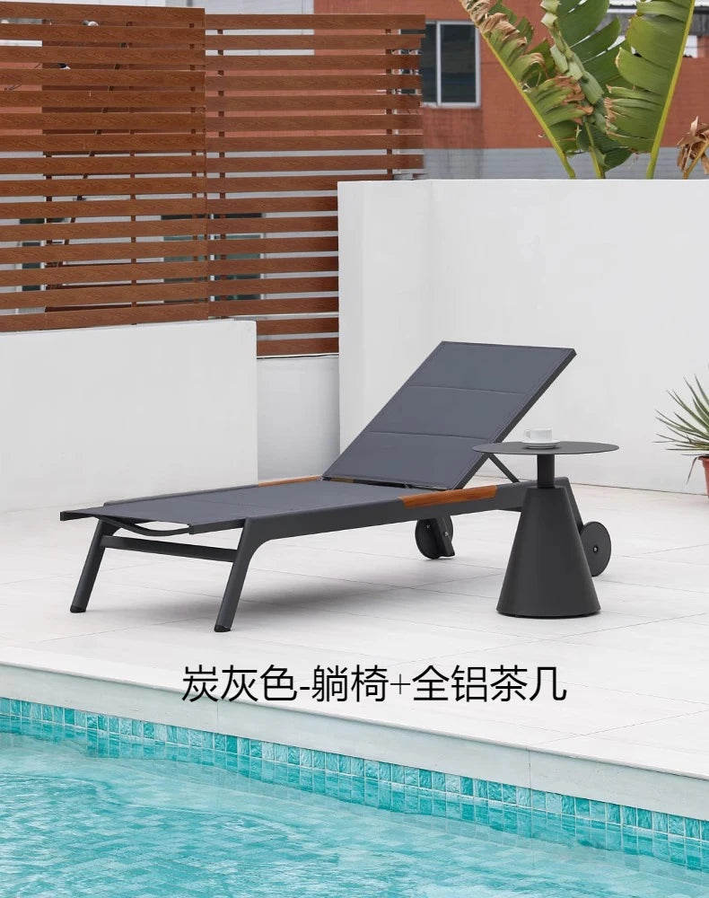 ZML Outdoor White Hotel Pool Sun Lounge Waterproof Seaside Beach Bed