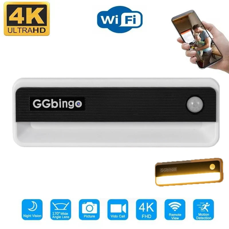 4K HD 1080P Mini Camera Battery Operated Home Monitori Camera DVR Function Human Body Induction Night Light Human Body Detection