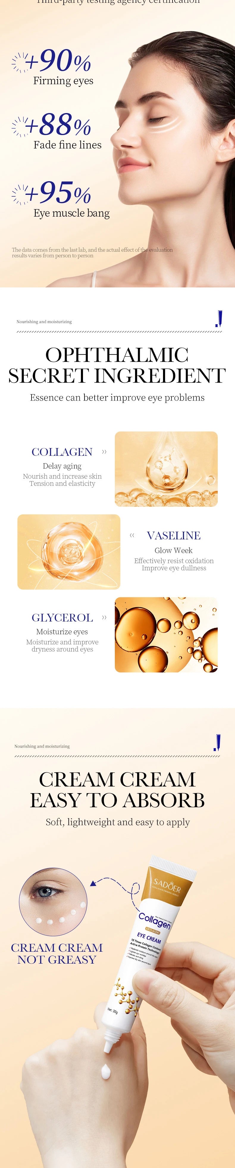 Collagen Eye Cream Retinol Eye Cream Anti Dark Circles Eye Bag Firming Skin Moisturizing Skincare Skin Care for Eyes Care