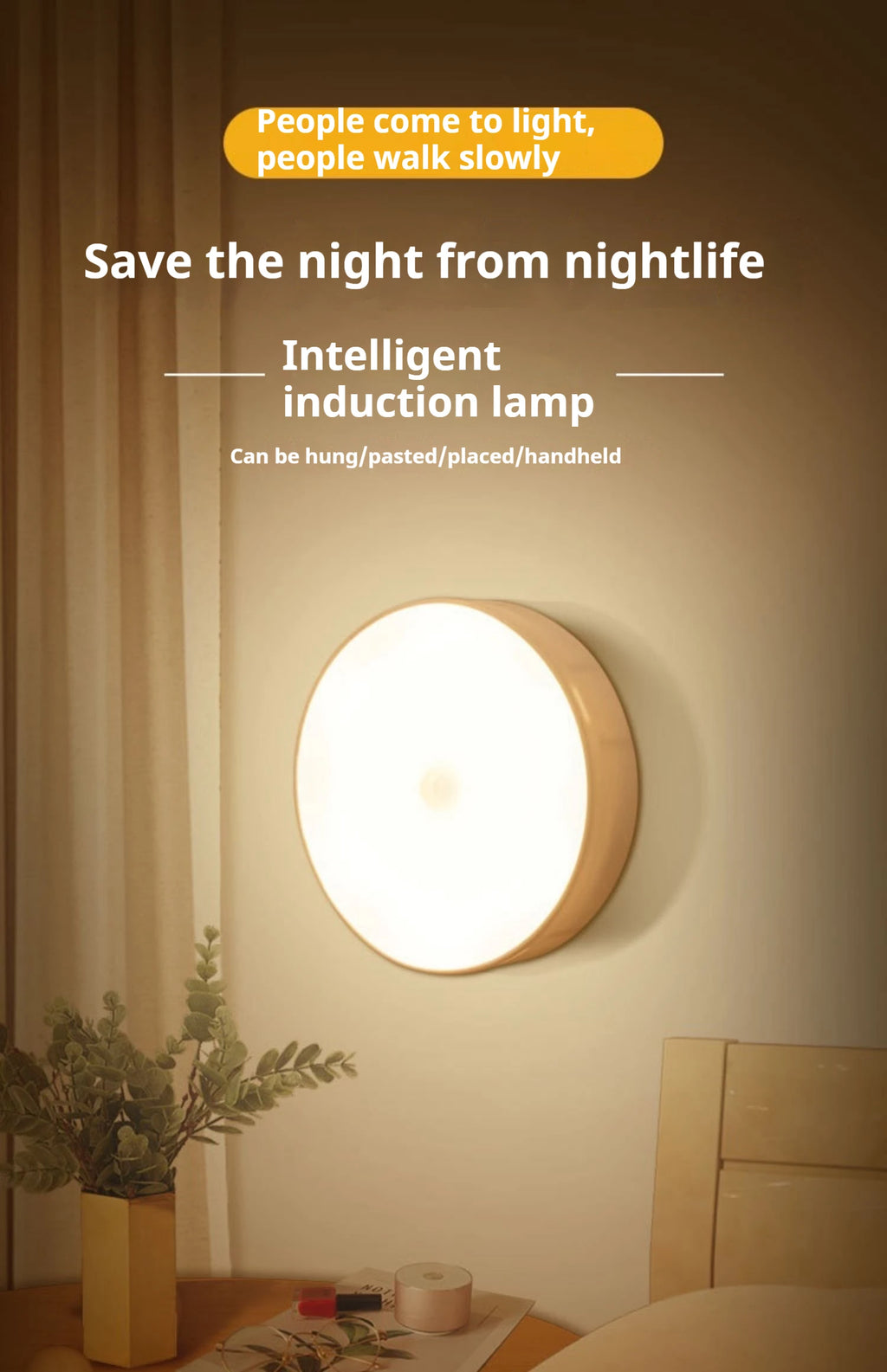 1PC Wireless LED Motion Sensor Night Light for Bedroom Staircase Closet - Energy-Saving Automatic Detector Lamp for Room Decor
