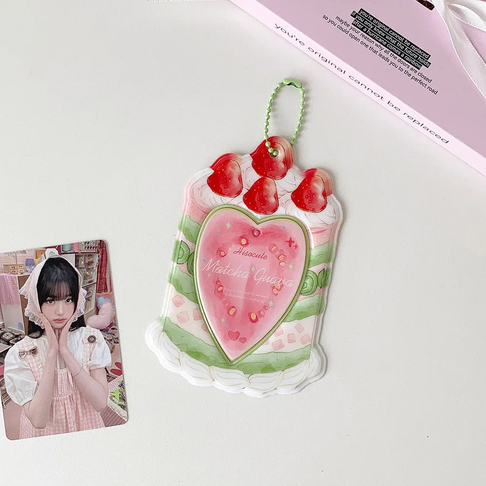 Fashion Cartoon Strawberry Cake Bag Pendant 3-Inch Card Holder Cute Girls Idol Photo Storage Card Bag Decoration Keychain Gifts