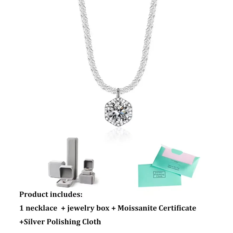 GRA Certified Moissanite 6 Prong Pendant Necklace Real S925 Sterling Silver Sparkling Cauliflower Chain for Women Fine Jewelry